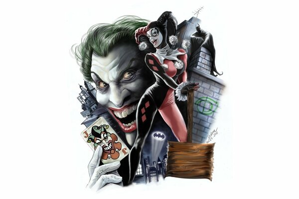 Harley Quinn con Joker illustrazione disegno stilizzato