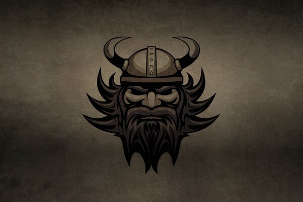 Vikingo con barba y casco sobre un fondo oscuro