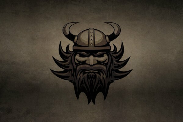 Viking avec barbe et casque sur fond sombre
