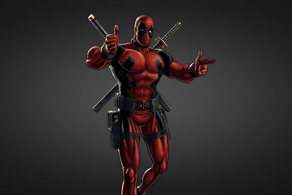 Deadpool bombeado rojo de Marvel Comics sobre un fondo gris