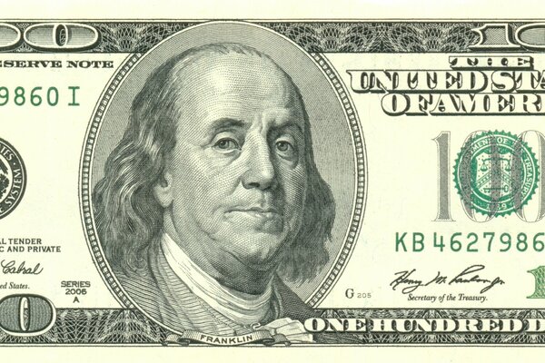 One hundred dollar bill with Benjamin Franklin