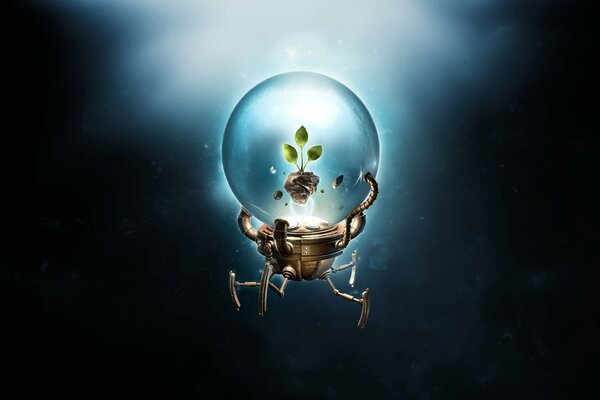 Fantasy. Sprout in a glass ball