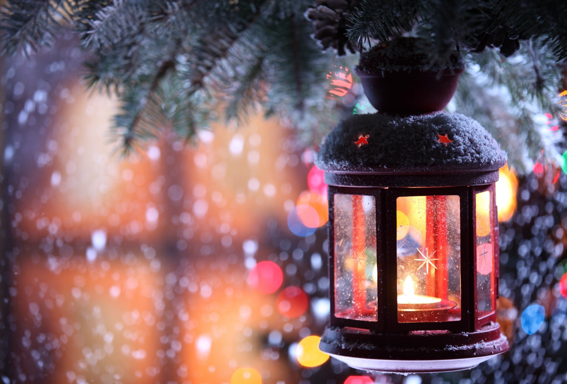 vela candelabro linterna rama nieve invierno copos de nieve árbol de navidad