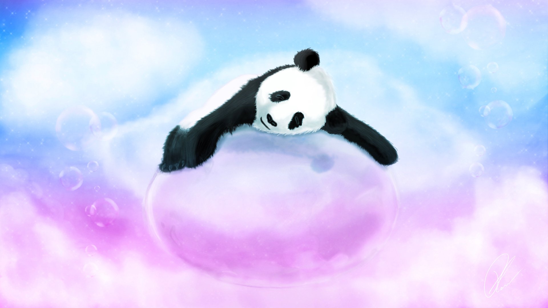 panda bär blase blasen rosa blau schläft