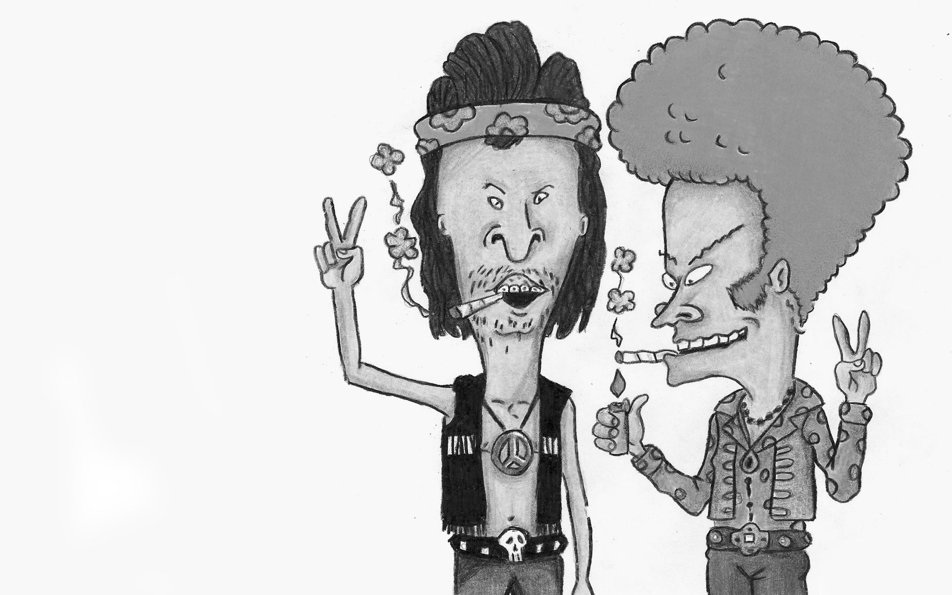 beavis et butt-head connards hippie fumer style des années 80 geste paix peace dudes