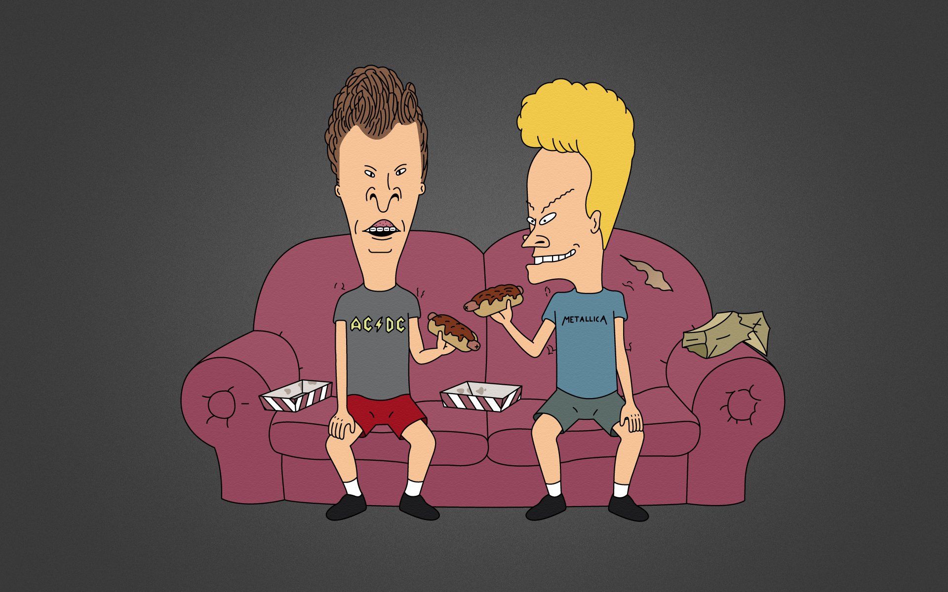 beavis i butthead ciemnoszare tło sofa siedzą hot dog chomikuj