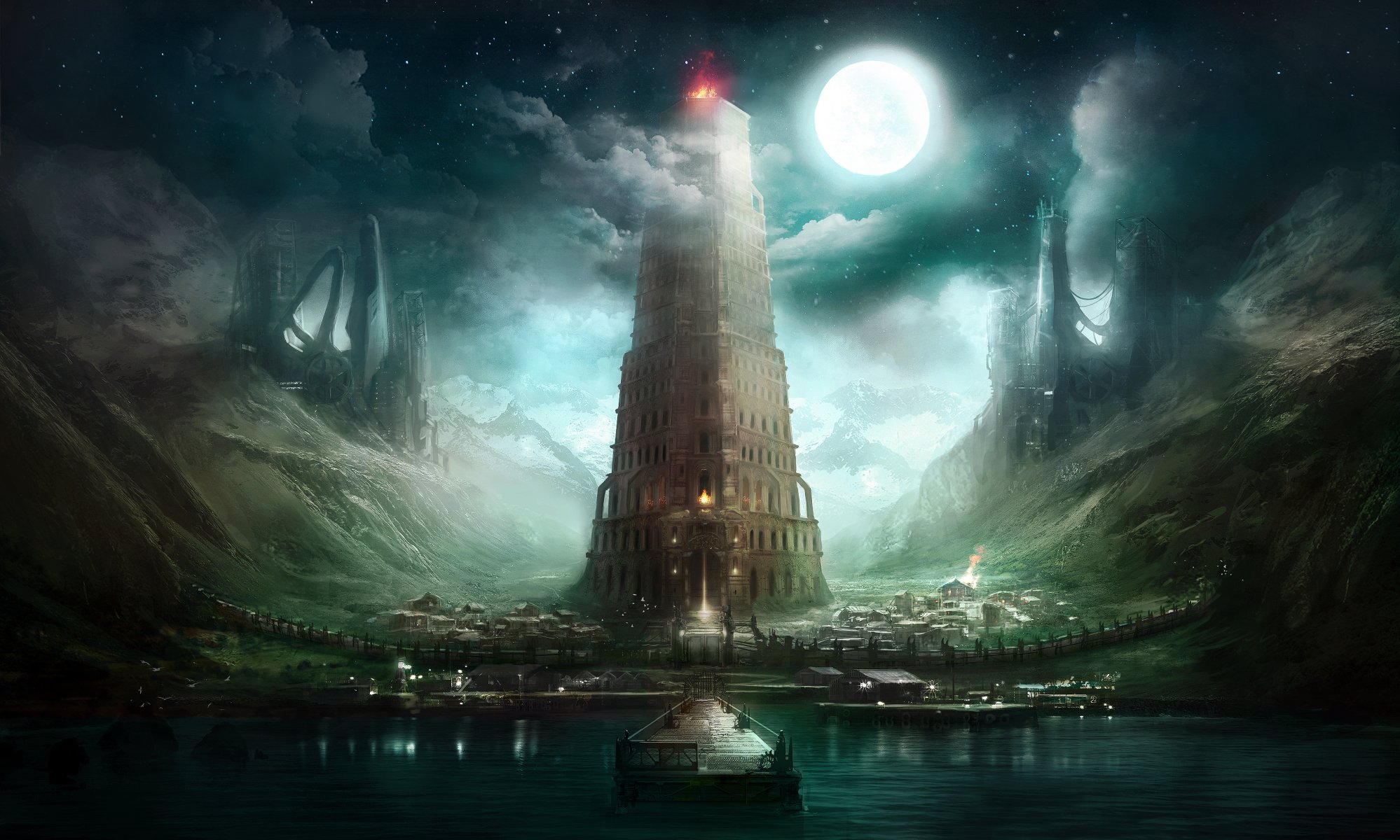 kunst turm fabrik anlegestelle mond wolken berge haus nacht feuer gefängnisturm jordangrimme deviantart