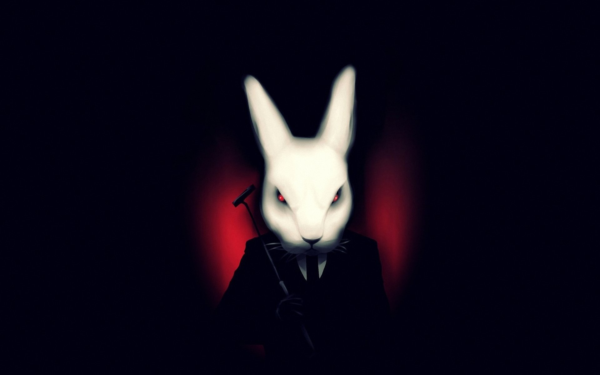 art misfits dark background rabbit white suit