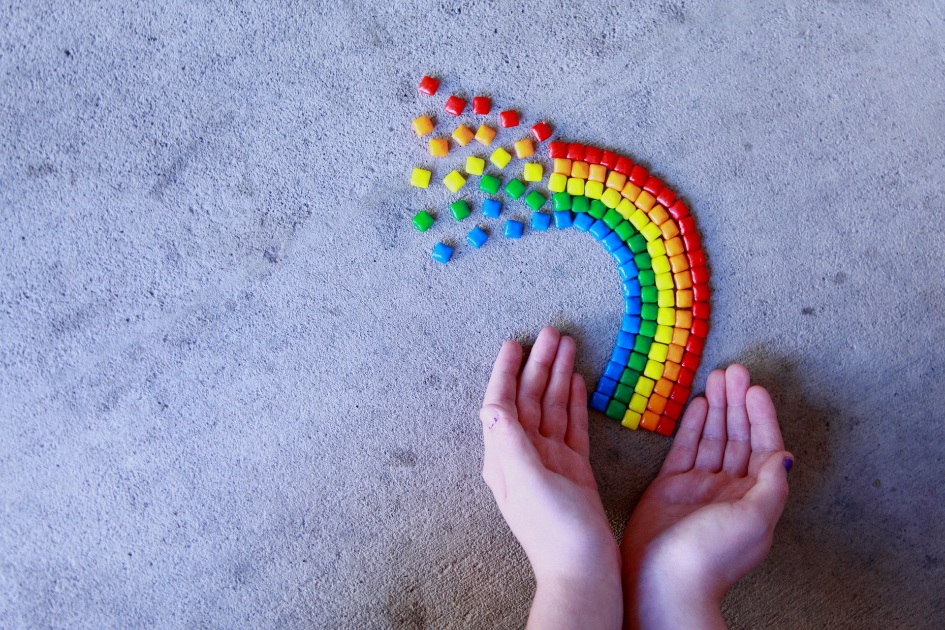 rainbow hands close up