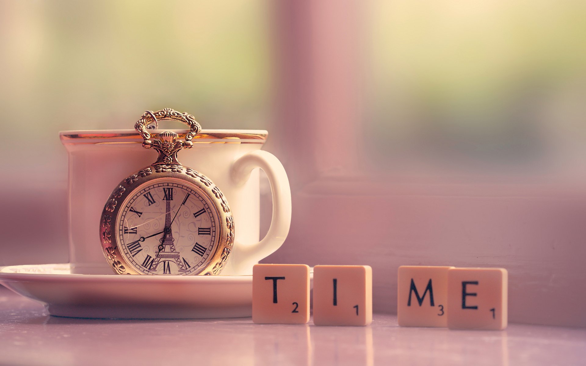 mug cup tea steam saucer watches pocket eiffel tower paris letters number