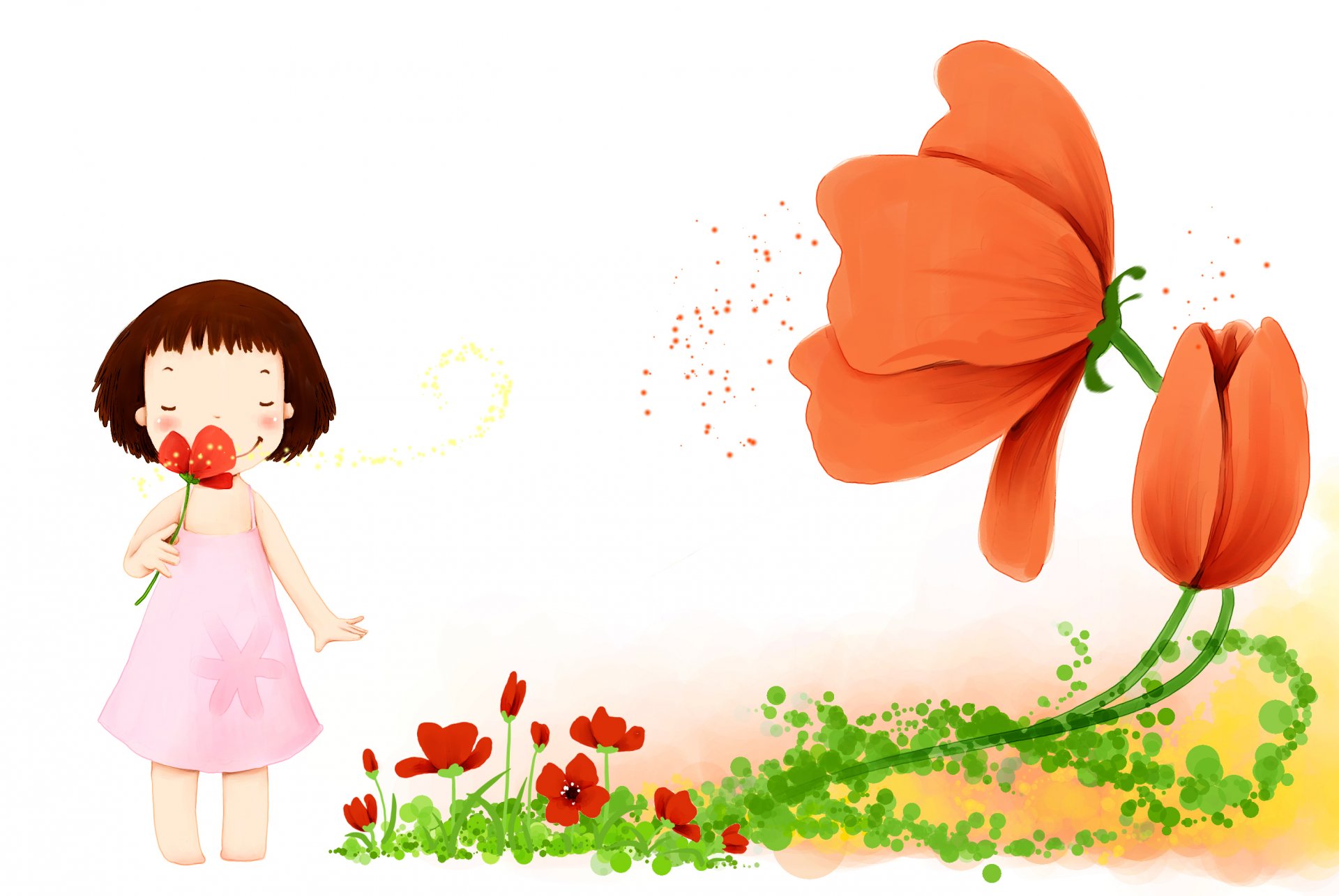 papel pintado del bebé niña vestido sonrisa flores pétalos