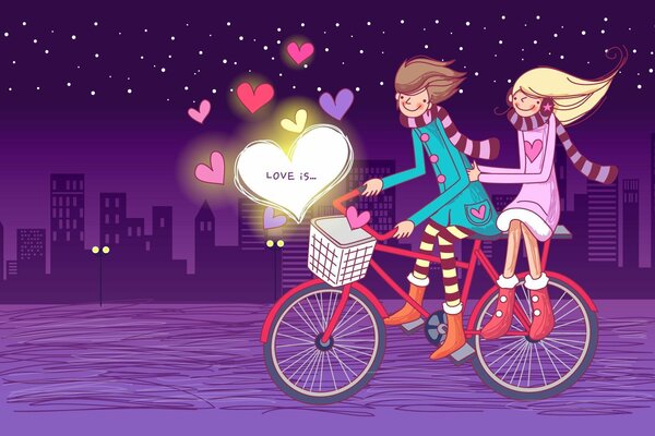 Arte lindo con amantes en bicicleta