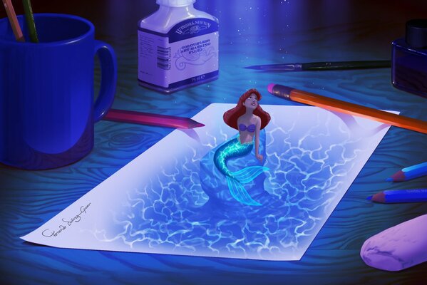 The little Mermaid rimunok on the desk