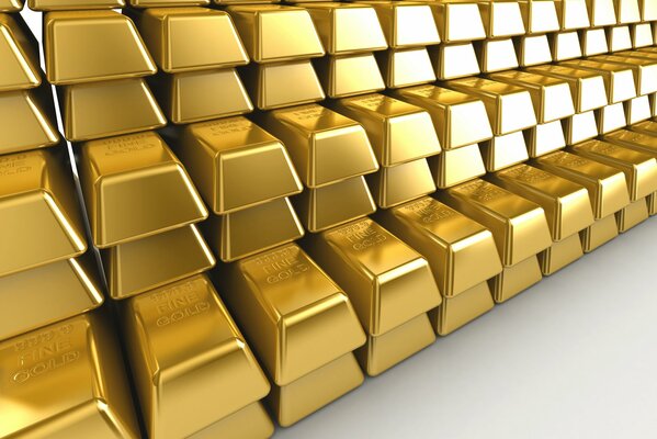 Lots of gold bars on a white background