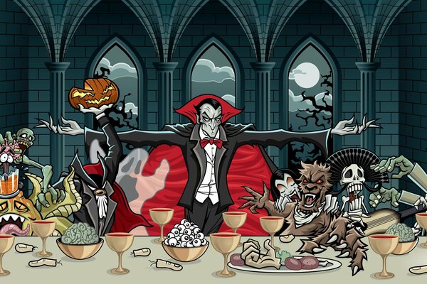Potwory, szkielety i potwory podczas kolacji