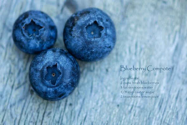 A photo of blueberries along with a compote recipe