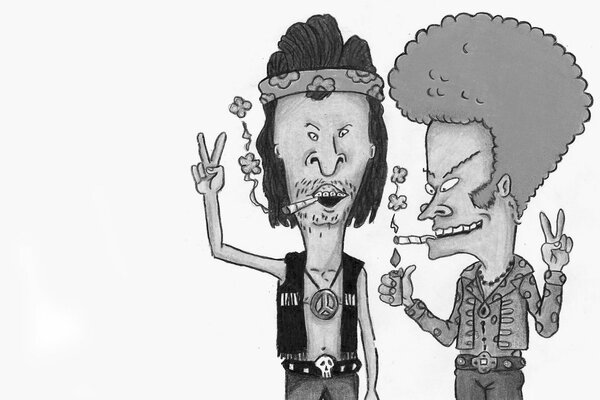 Drawing of Beavis and Butthead in the style of the 80s