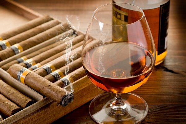 Verre de whisky cigare fumant fumée goût