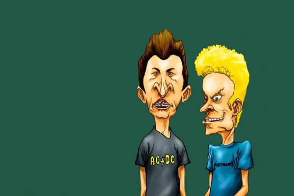 Beavis und Butthead auf einem dunkelgrünen Hintergrund gezeichnet