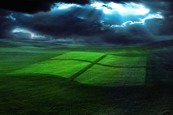 Feldbild und Licht mit Windows-Reflexion