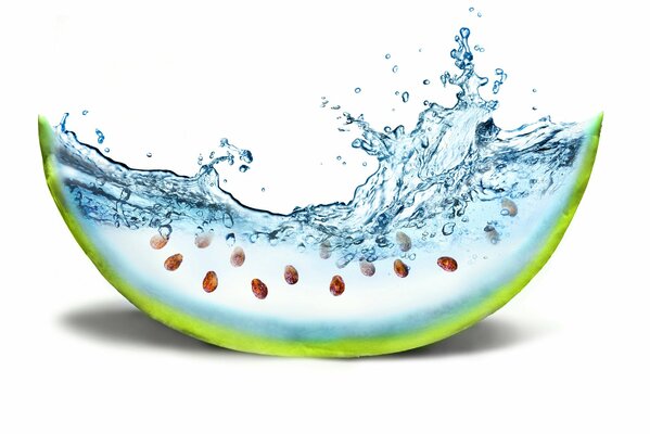 A creative picture of a watermelon that has water instead of pulp