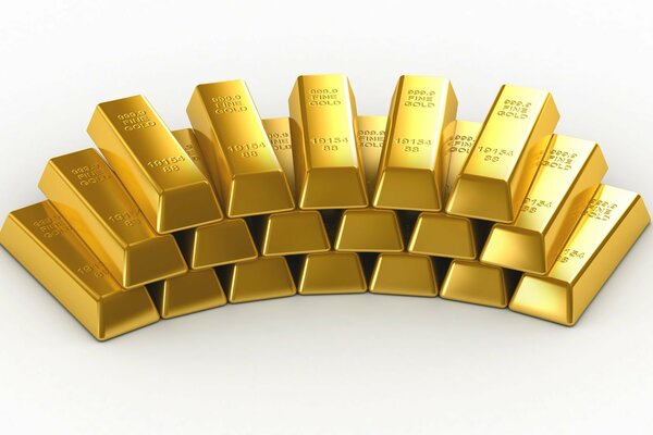 Pyramid of gold bars on a white background