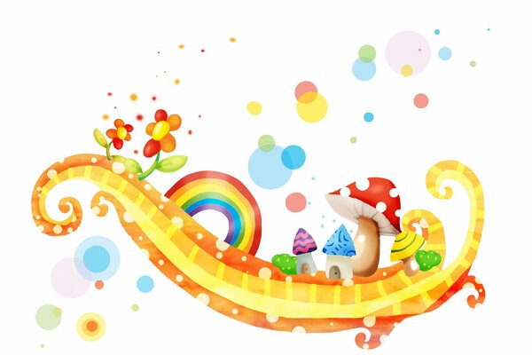 Bellissimo disegno di funghi e arcobaleno per bambini