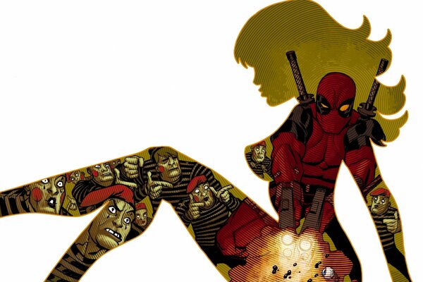 Silhouette d une fille et Deadpool dans un visage