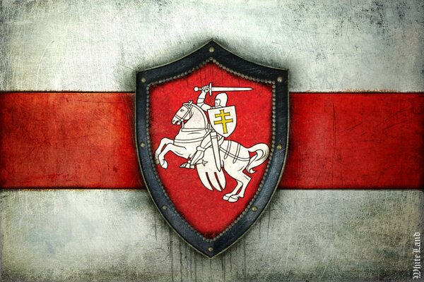 Escudo de armas de Bielorrusia caballero a caballo con armadura