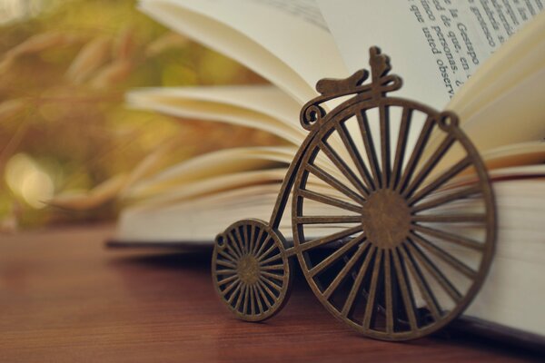 Figure of an old bicycle in front of a book