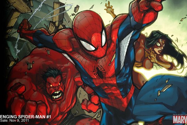 Bande dessinée de Spider-Man et le Hulk rouge