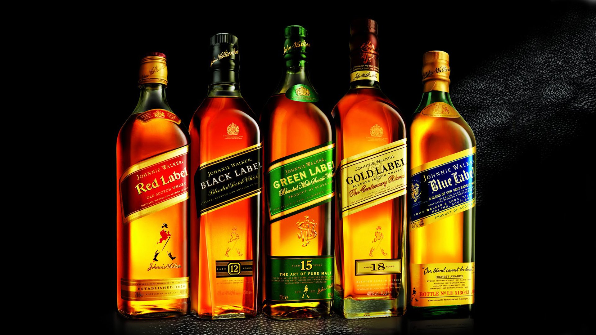 johnny walker whisky etiqueta roja etiqueta azul etiqueta verde etiqueta de oro colección botellas fondo de pantalla hd 1920x1080