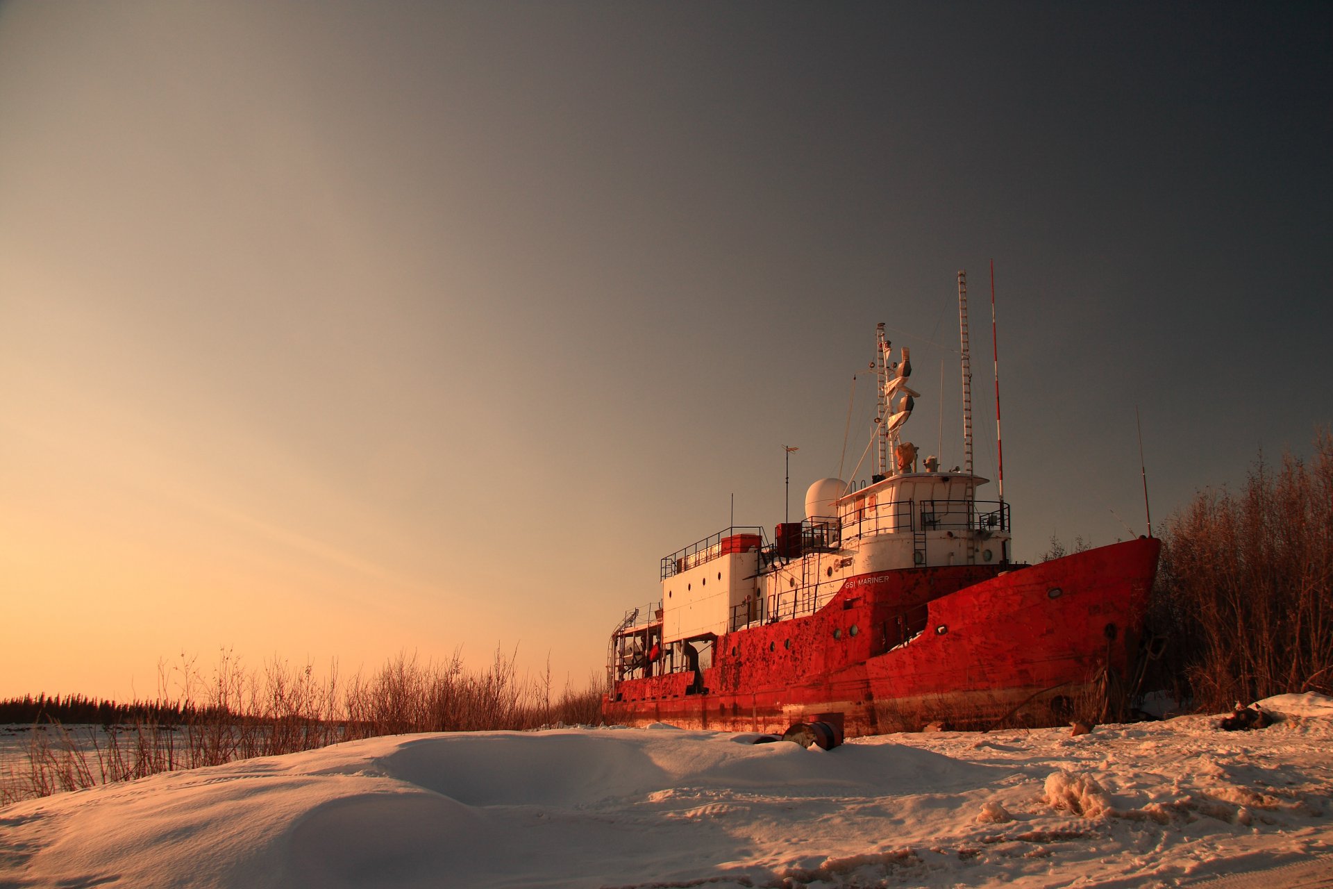 abandoned ship ship snow night beach ship