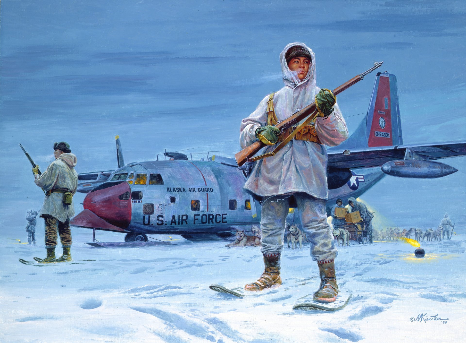 figura guardie del nord alaska neve eschimesi aereo air national guard cani slitte trainate