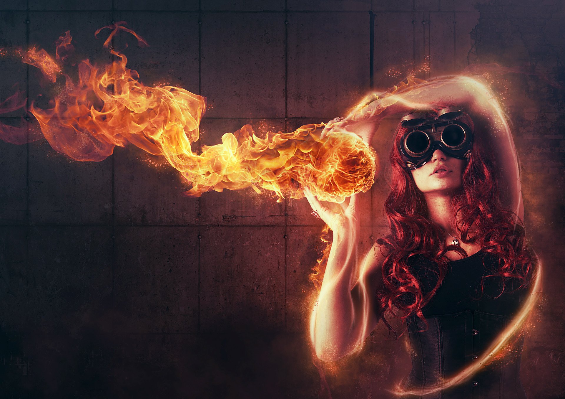 fille feu lunettes abstraite rousse