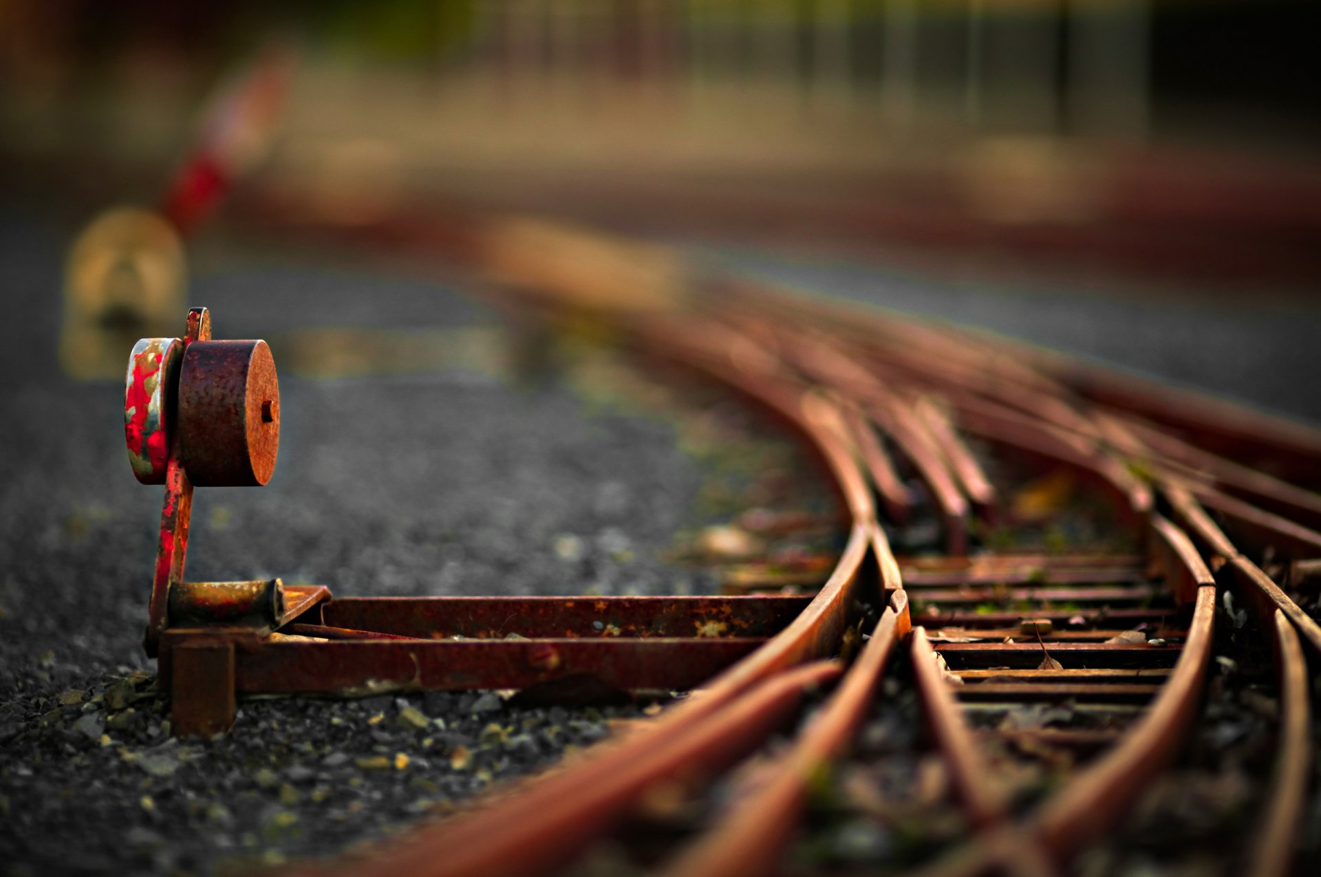 ferrocarril vía flecha cizallamiento e inclinación tilt-shift