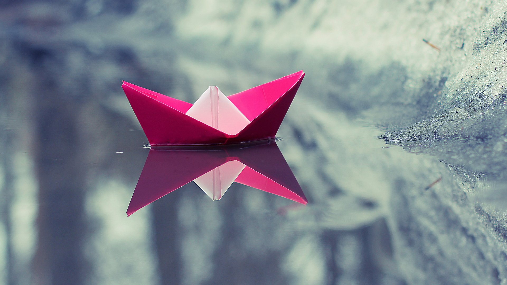 paper boat pink water reflection