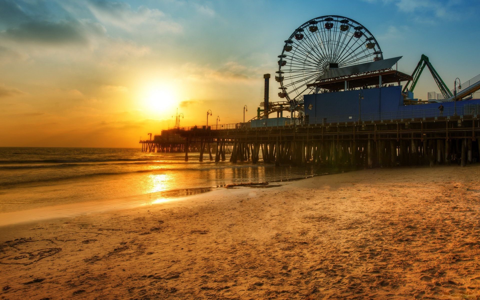 strand liegeplatz rad riesenrad sonnenuntergang santa monica los angeles