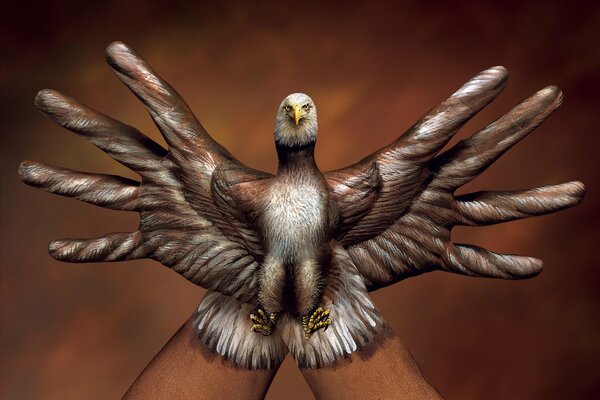 Der Vogel in den Händen des italienischen Künstlers guido daniele sagt, dass es nicht möglich ist, ihn mit den Händen zu fangen
