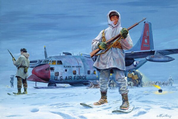 Eskimos with guns on guard of the north