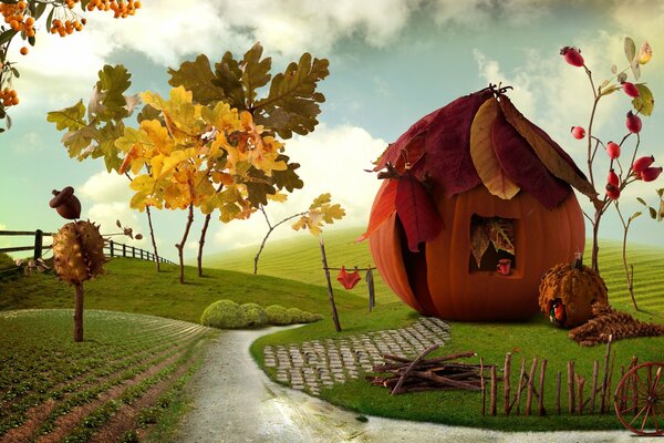 A house made of pumpkin based on the cartoon is the most exclusive and chic choice for the author