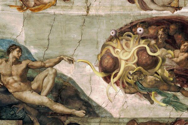 Spaghetti-Monster bittet um Griffe zu Adam