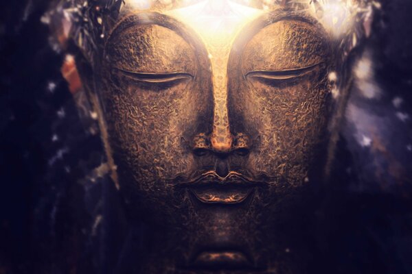 The metal soulful face of the Buddha