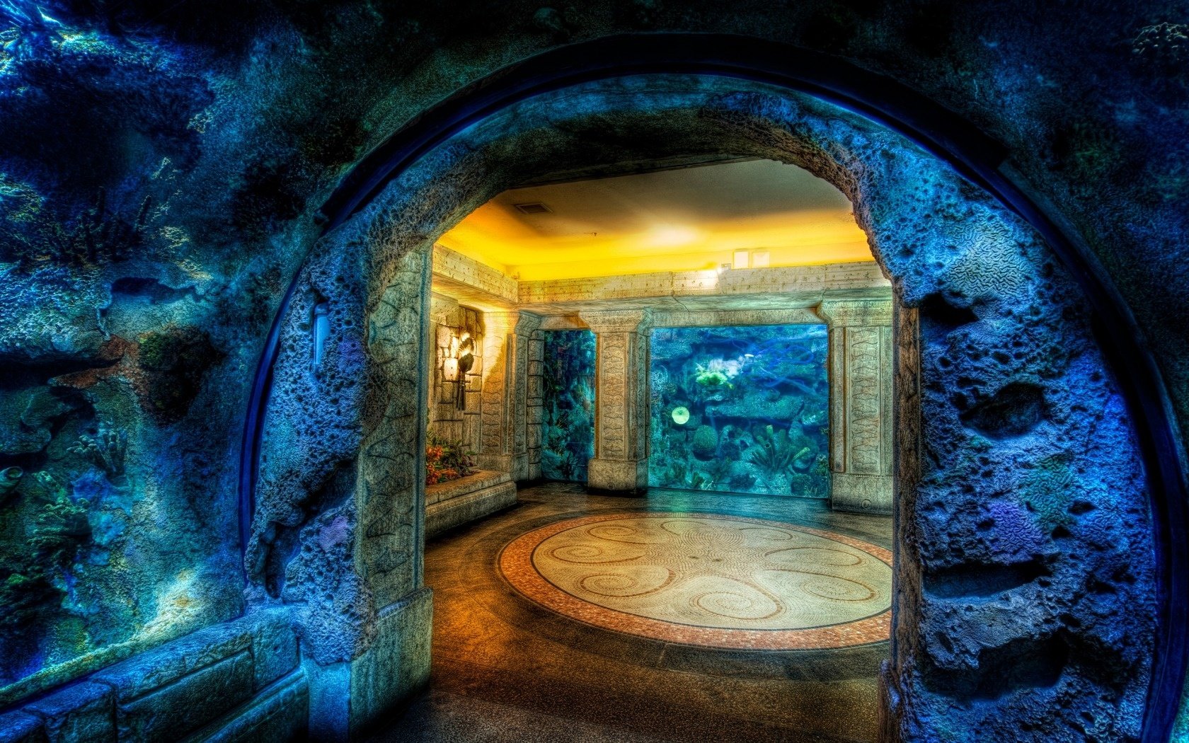 unterwasser wohnung höhle haus felsen mosaik oktopus