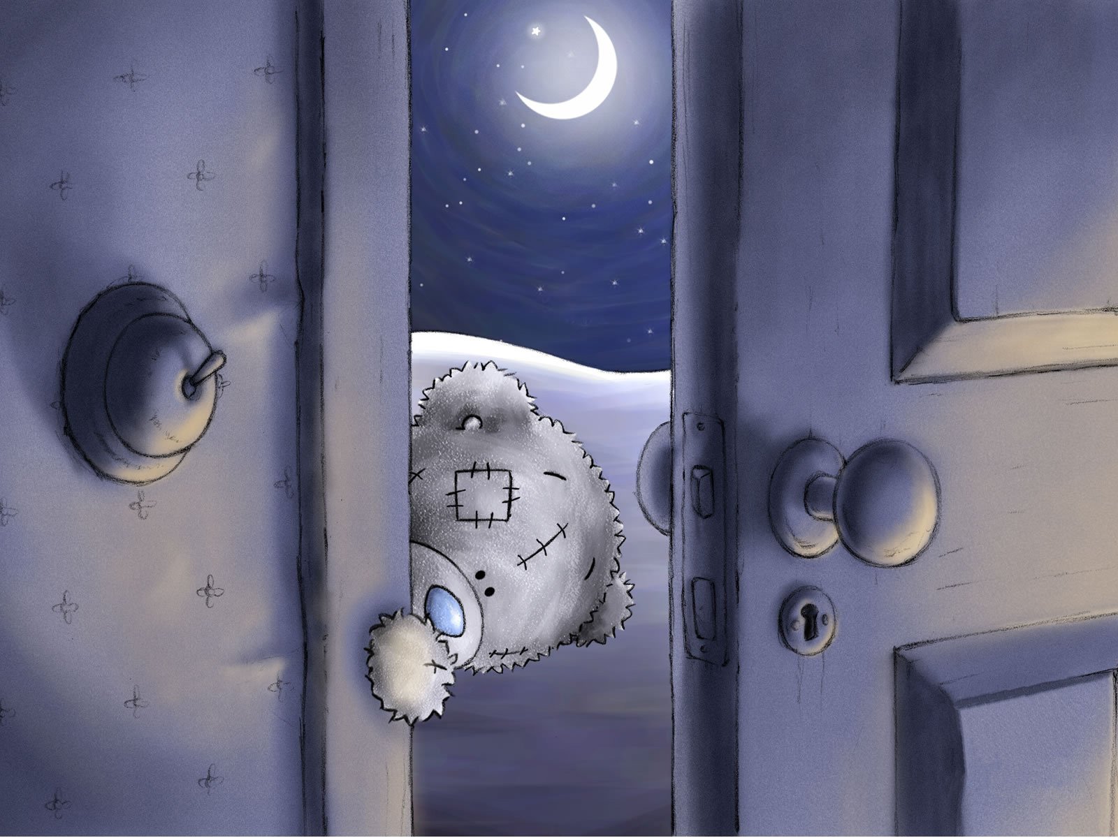 teddybär teddy tür nacht mond