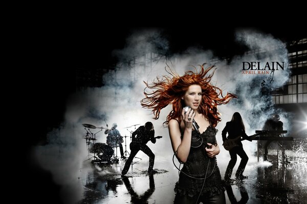 Wallpaper with the famous band delain singing rock 