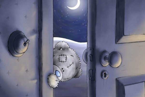 On a moonlit night Teddy bear opened the door