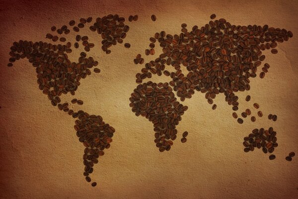 Mapa del mundo de granos de café