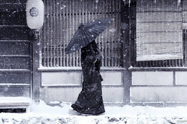 Winter Japanese walk in silence