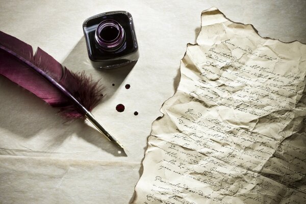 Desk with pen and ink